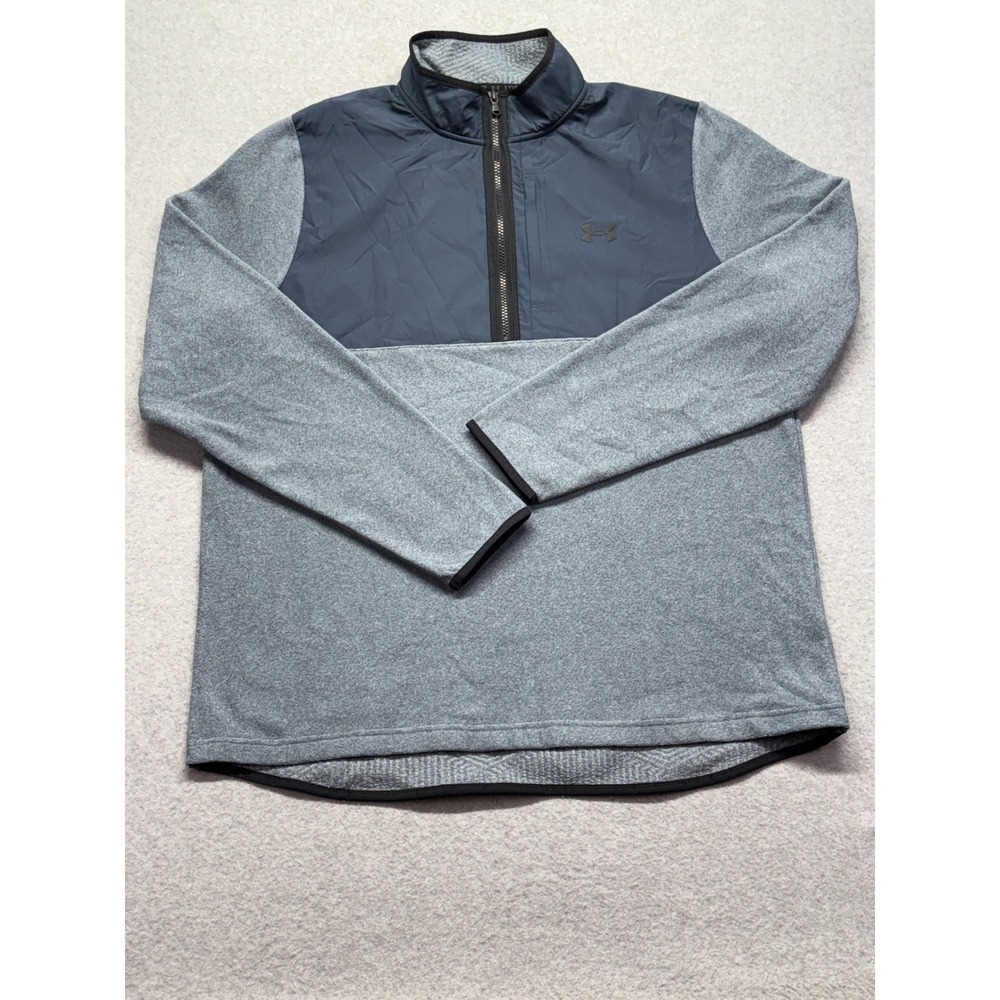 Under Armour ColdGear‎ Mens XL Gray Navy 1/4 Zip Fleece Pullover Jacket 1357088